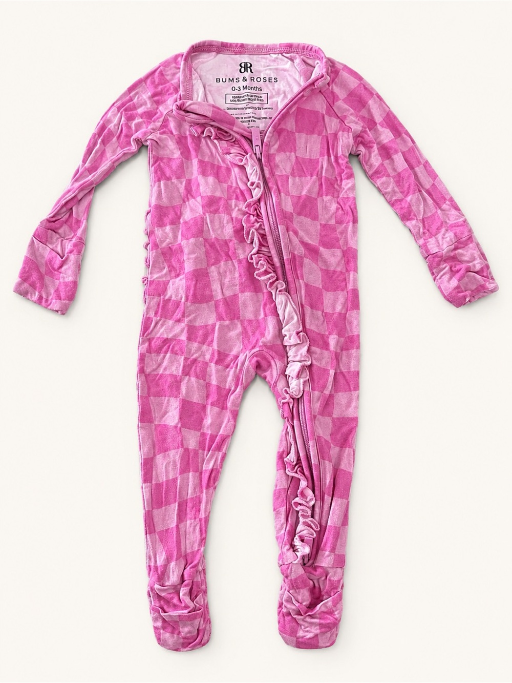 Bums & Roses Pink Check Ruffle Footie 0-3M